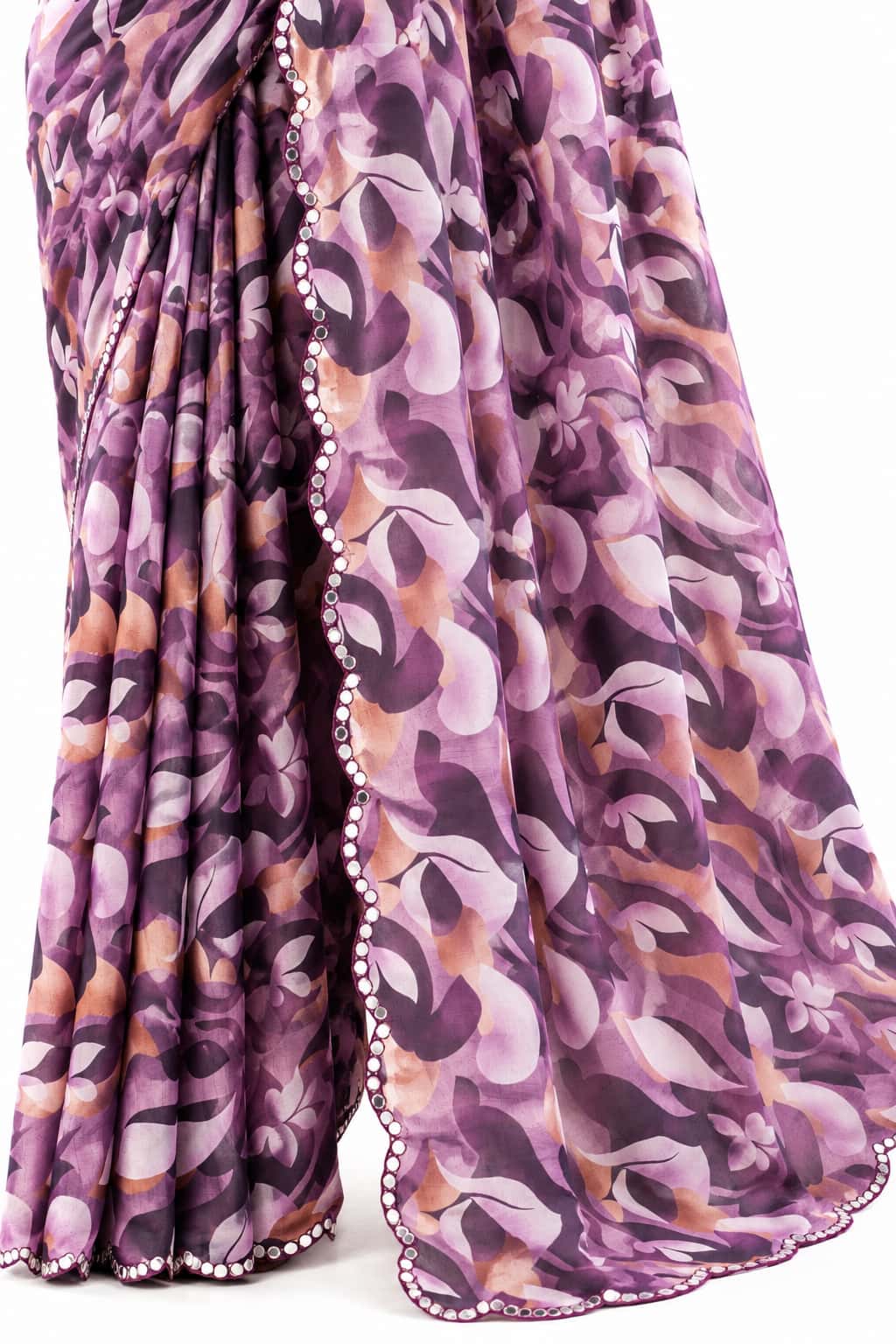 Mauve Organza Silk Mirror Work Saree