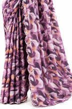 Mauve Organza Silk Mirror Work Saree
