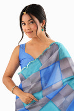 Sky Blue Organza Silk Mirror Work Saree