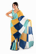 Mustard Yellow Organza Silk Mirror Work Saree