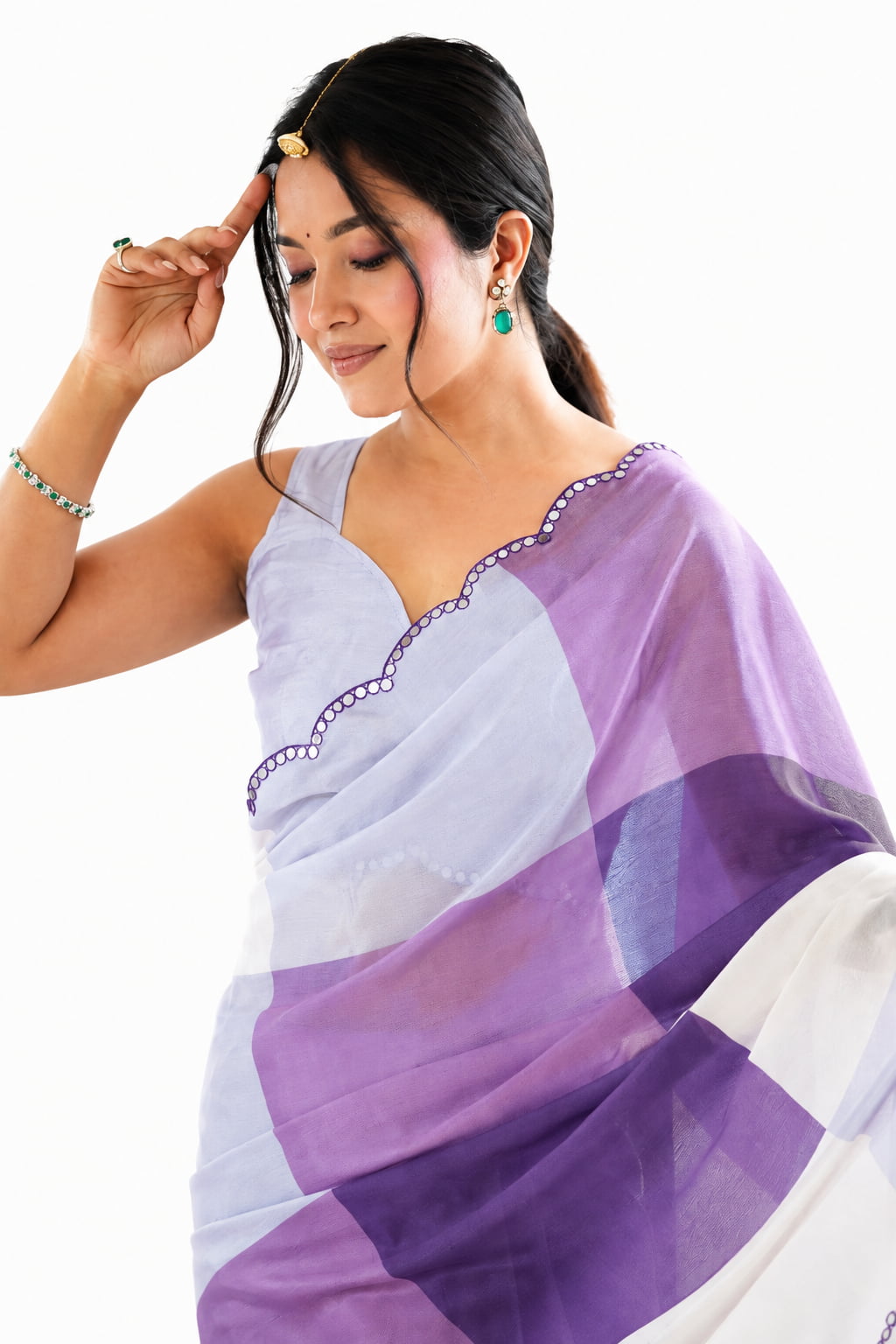 Lavender Organza Silk Mirror Work Saree