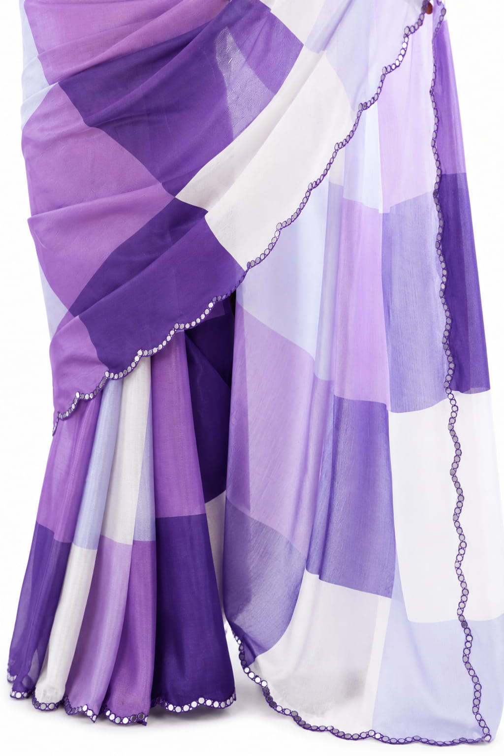 Lavender Organza Silk Mirror Work Saree
