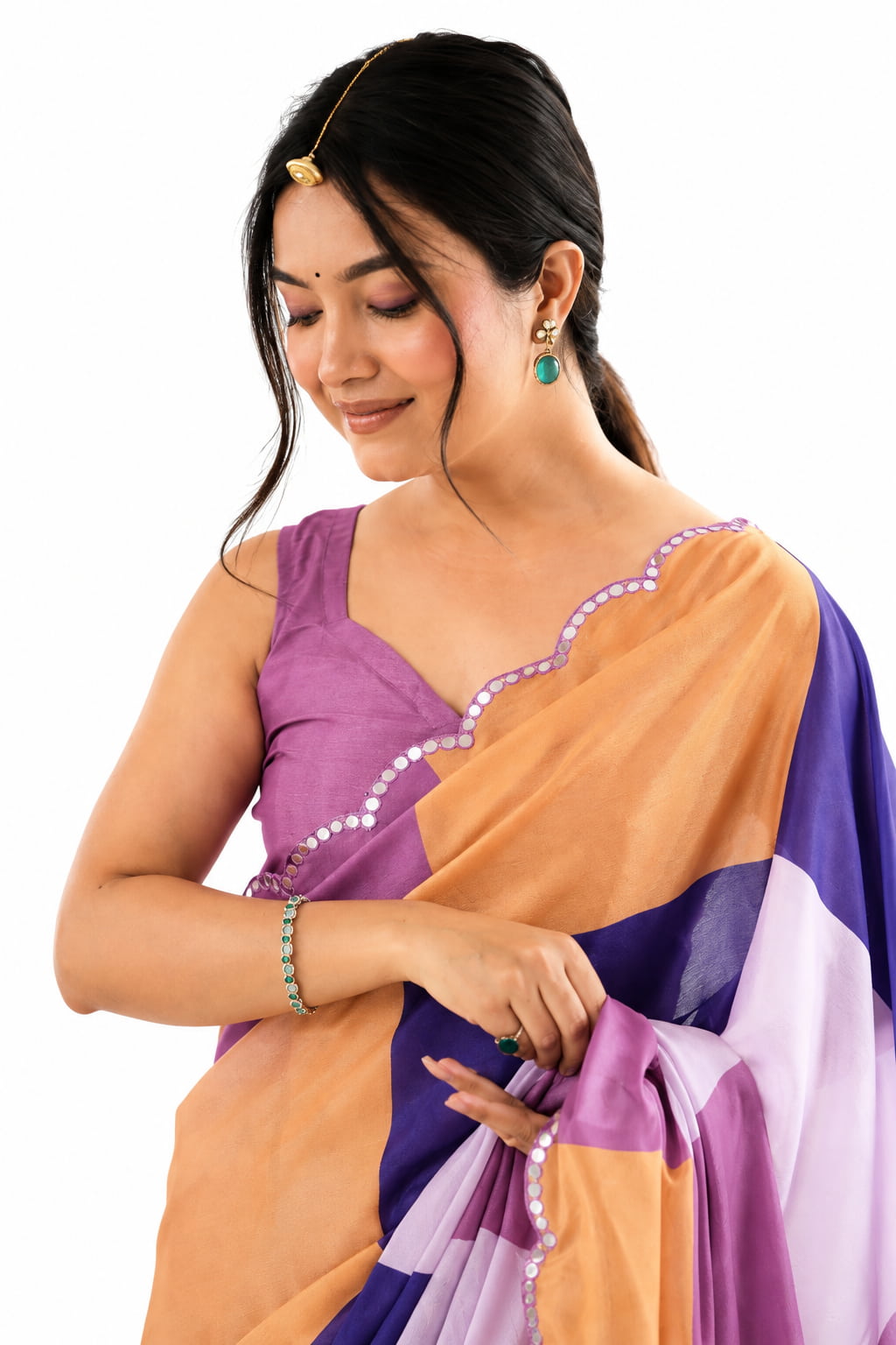 Lilac Organza Silk Mirror Work Saree