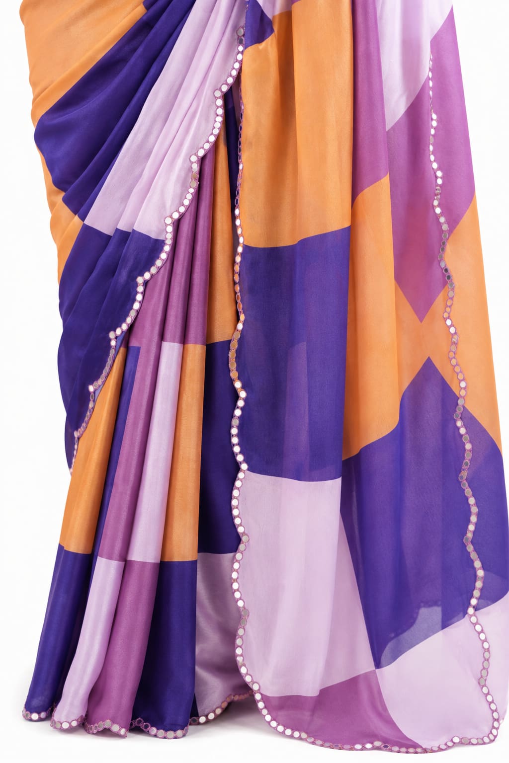 Lilac Organza Silk Mirror Work Saree