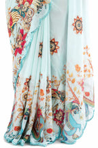 Ice Blue Organza Silk Mirror Work Saree