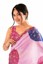 Pink Organza Silk Mirror Work Saree