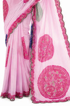 Pink Organza Silk Mirror Work Saree