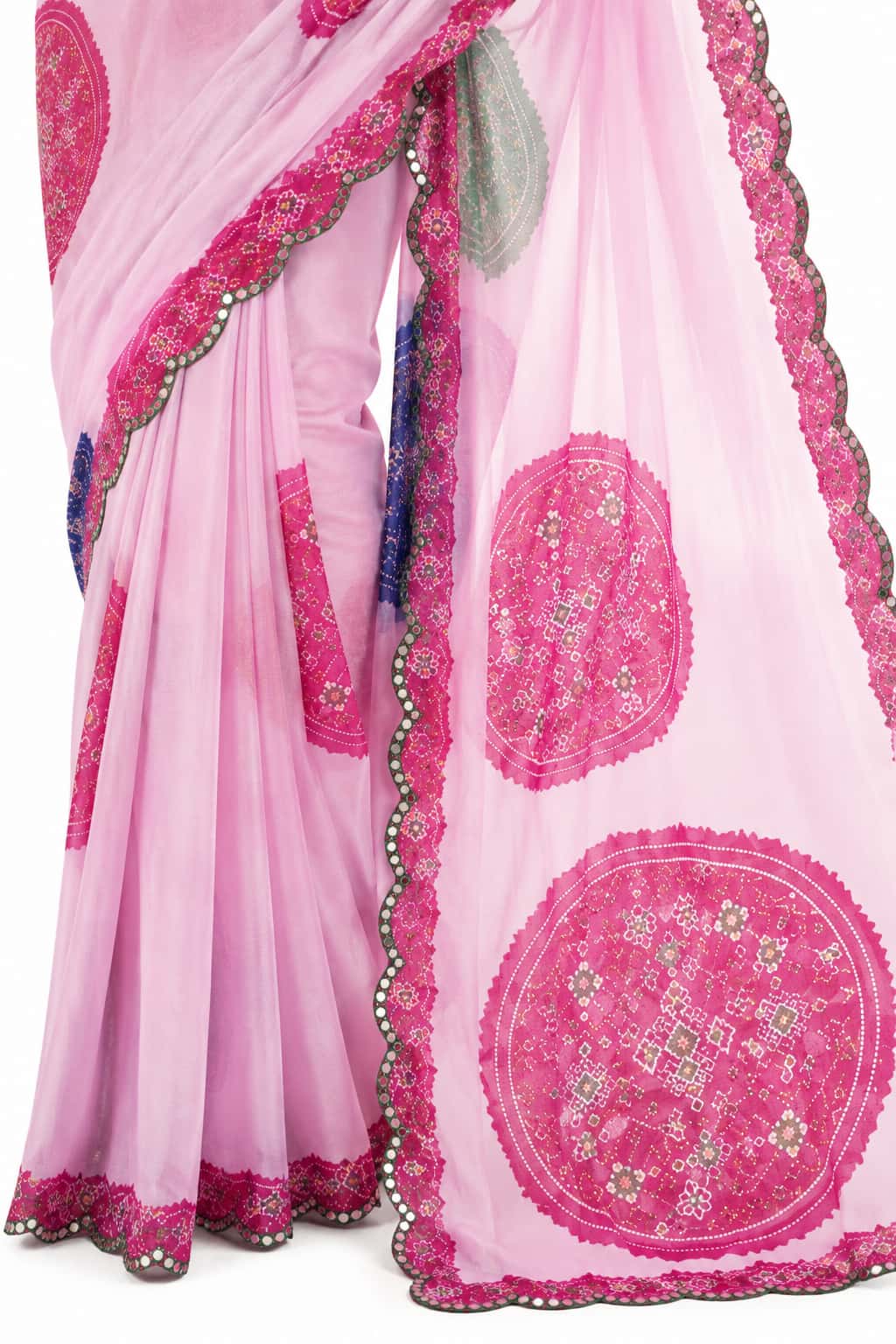 Pink Organza Silk Mirror Work Saree