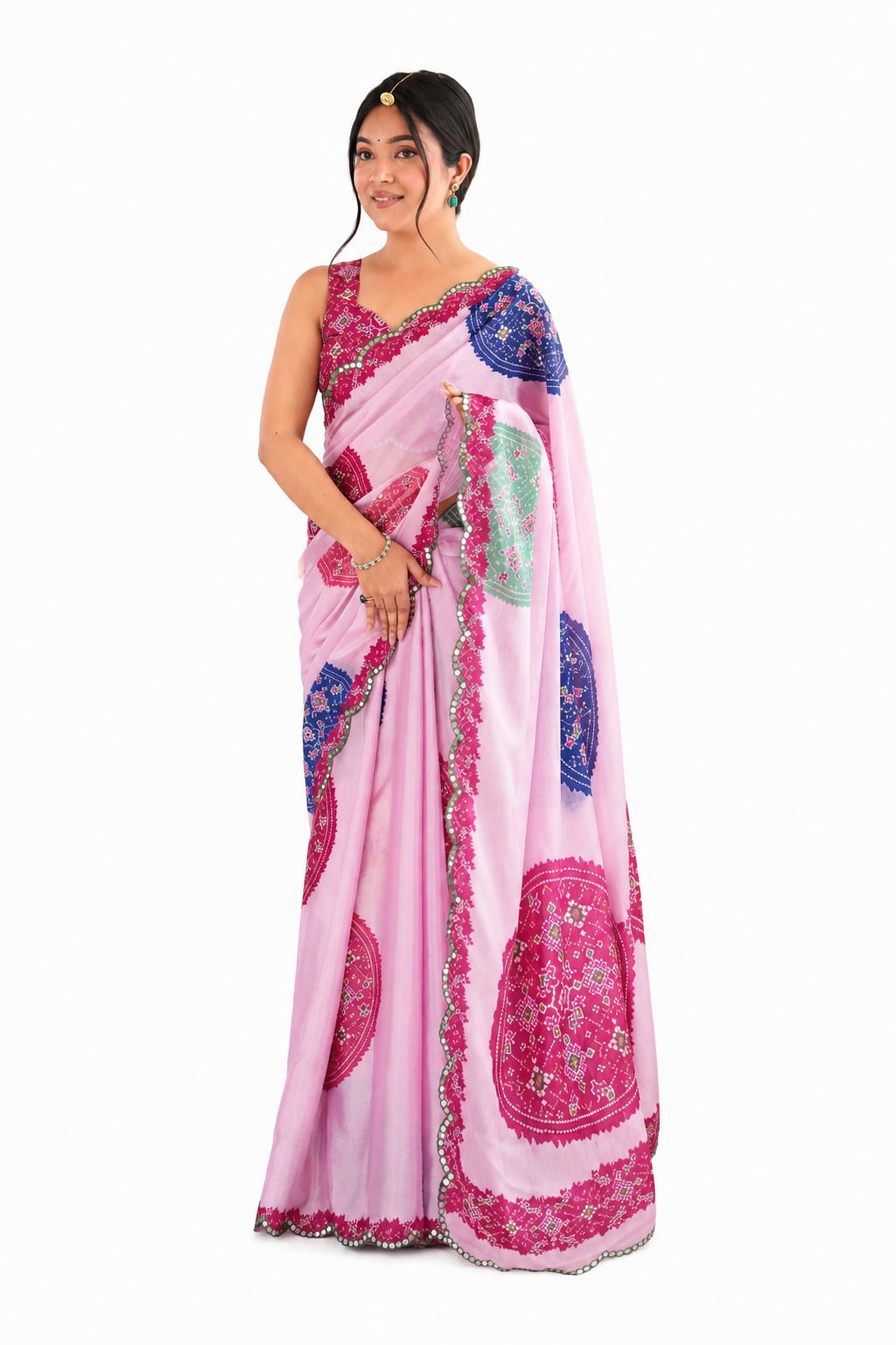 Pink Organza Silk Mirror Work Saree