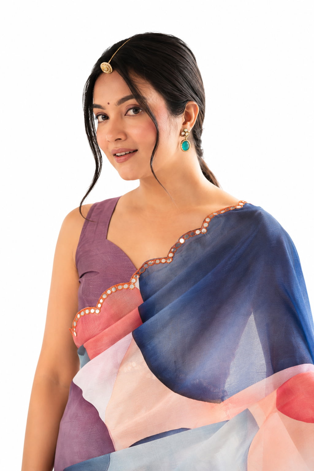 Multicolor Organza Silk Mirror Work Saree
