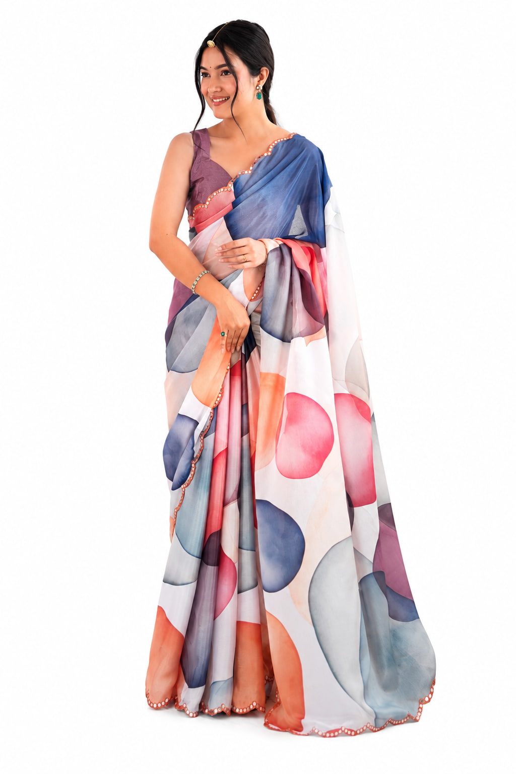 Multicolor Organza Silk Mirror Work Saree