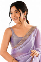 Lavender Fendi Satin Beads Pearl Embroidery Saree - Pallu and Border Close-Up