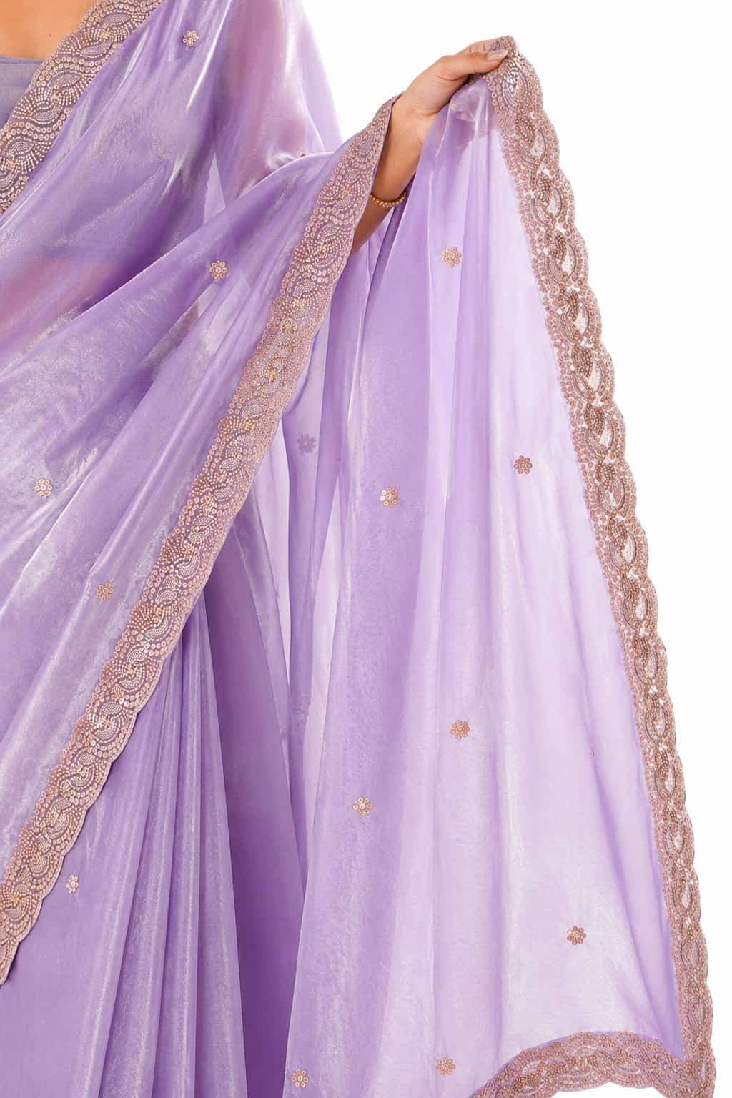 Lavender Fendi Satin Beads Pearl Embroidery Saree - Drape and Blouse Details