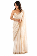 Cream Off White Fendi Satin Beads Pearl Embroidery Saree