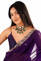 Deep Purple Fendi Satin Beads Pearl Embroidery Saree - Pallu and Border Close-Up