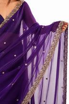 Deep Purple Fendi Satin Beads Pearl Embroidery Saree - Drape and Blouse Details