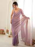 Pastel Lavender Purple Moss Butti Saree with Embroidery Work