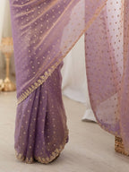 Pastel Lavender Purple Moss Butti Saree with Embroidery Work - Detail View 3