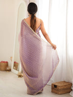 Pastel Lavender Purple Moss Butti Saree with Embroidery Work - Detail View 4