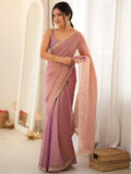Dusty Orchid Mauve Moss Butti Saree with Embroidery Work