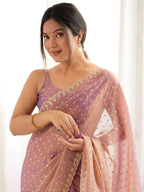 Dusty Orchid Mauve Moss Butti Saree with Embroidery Work - Detail View 3
