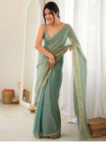 Sea Green Mint Moss Butti Saree with Embroidery Work