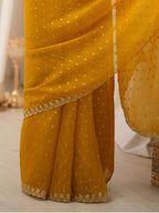 Mustard Yellow Moss Butti Saree with Embroidery Work - Detail View 4