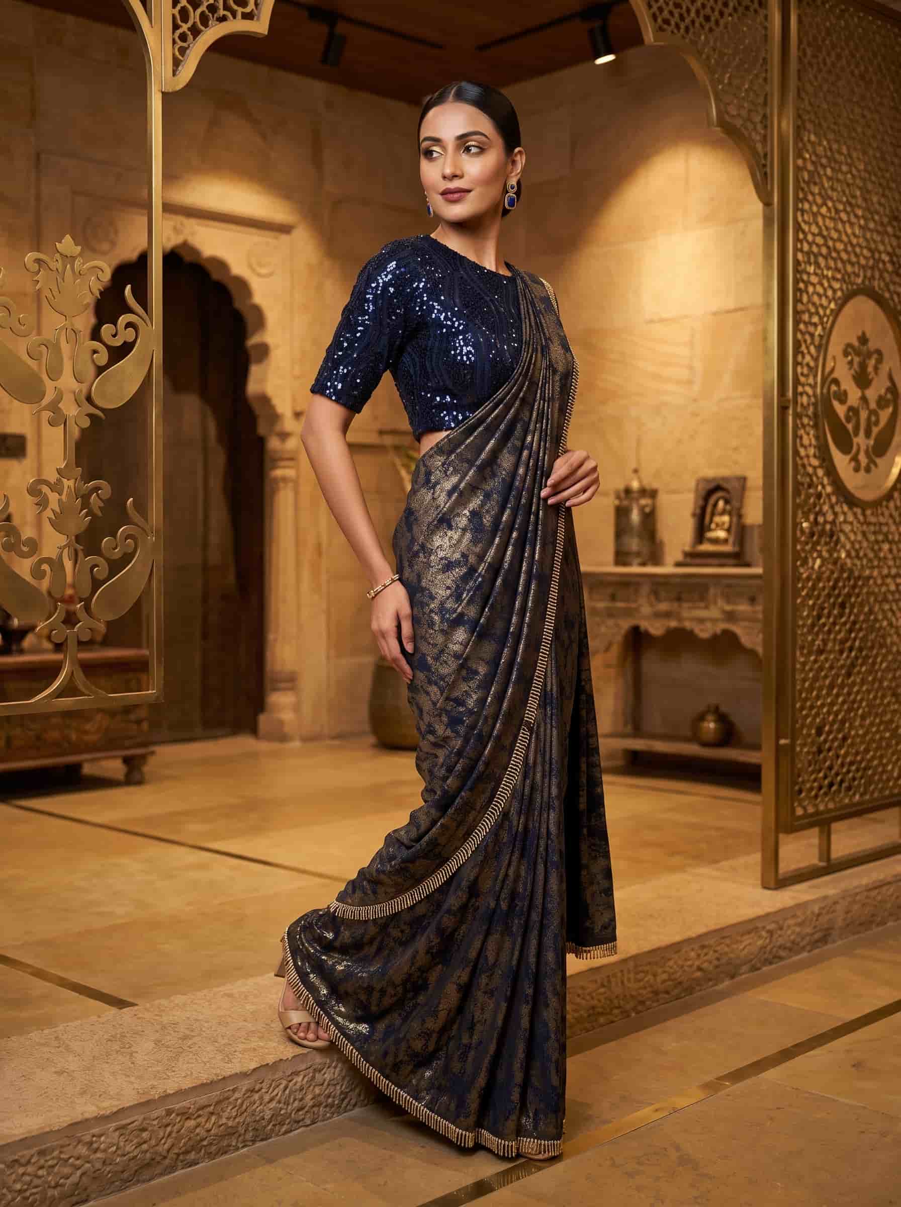 Premium Embroidered Lycra Ready to Wear Saree with Stitched Blouse