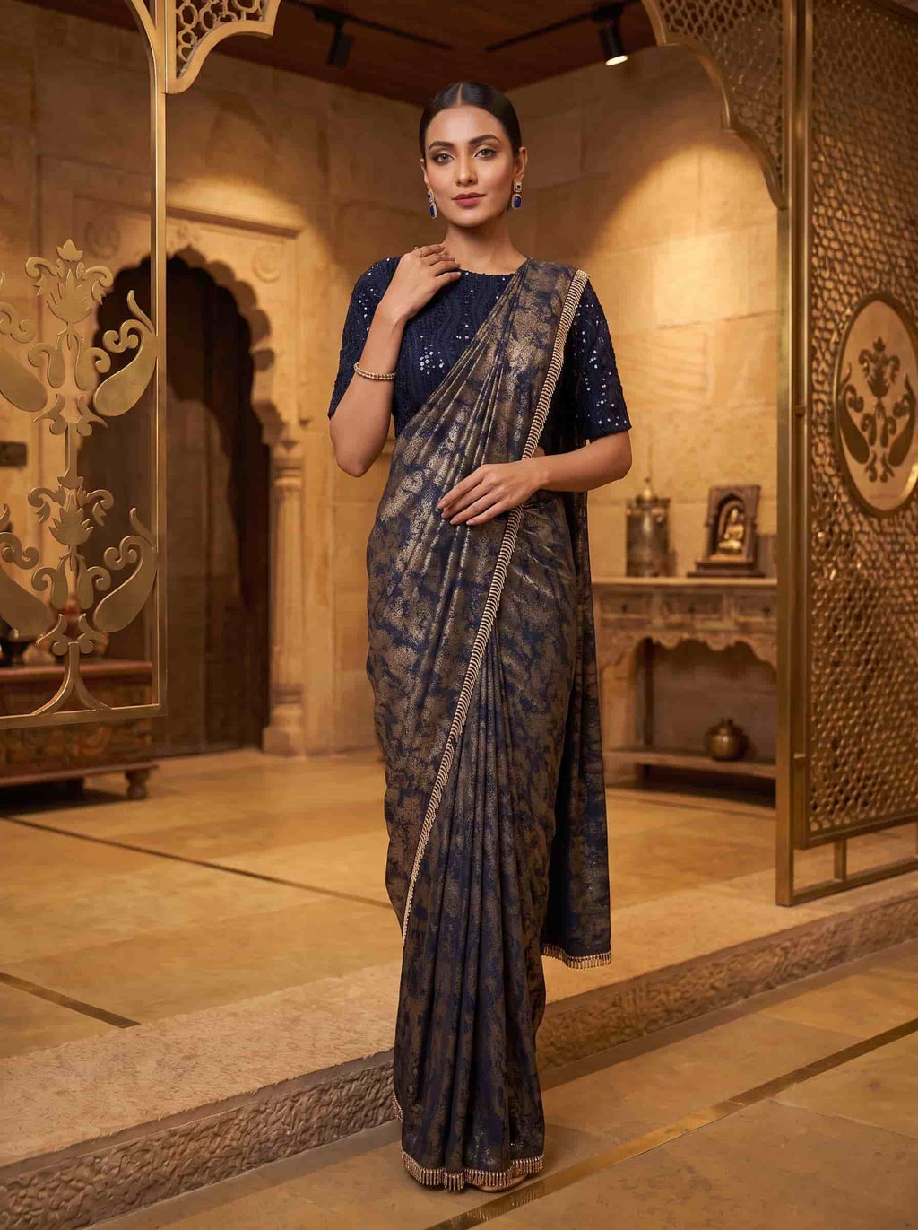 Premium Embroidered Lycra Ready to Wear Saree with Stitched Blouse