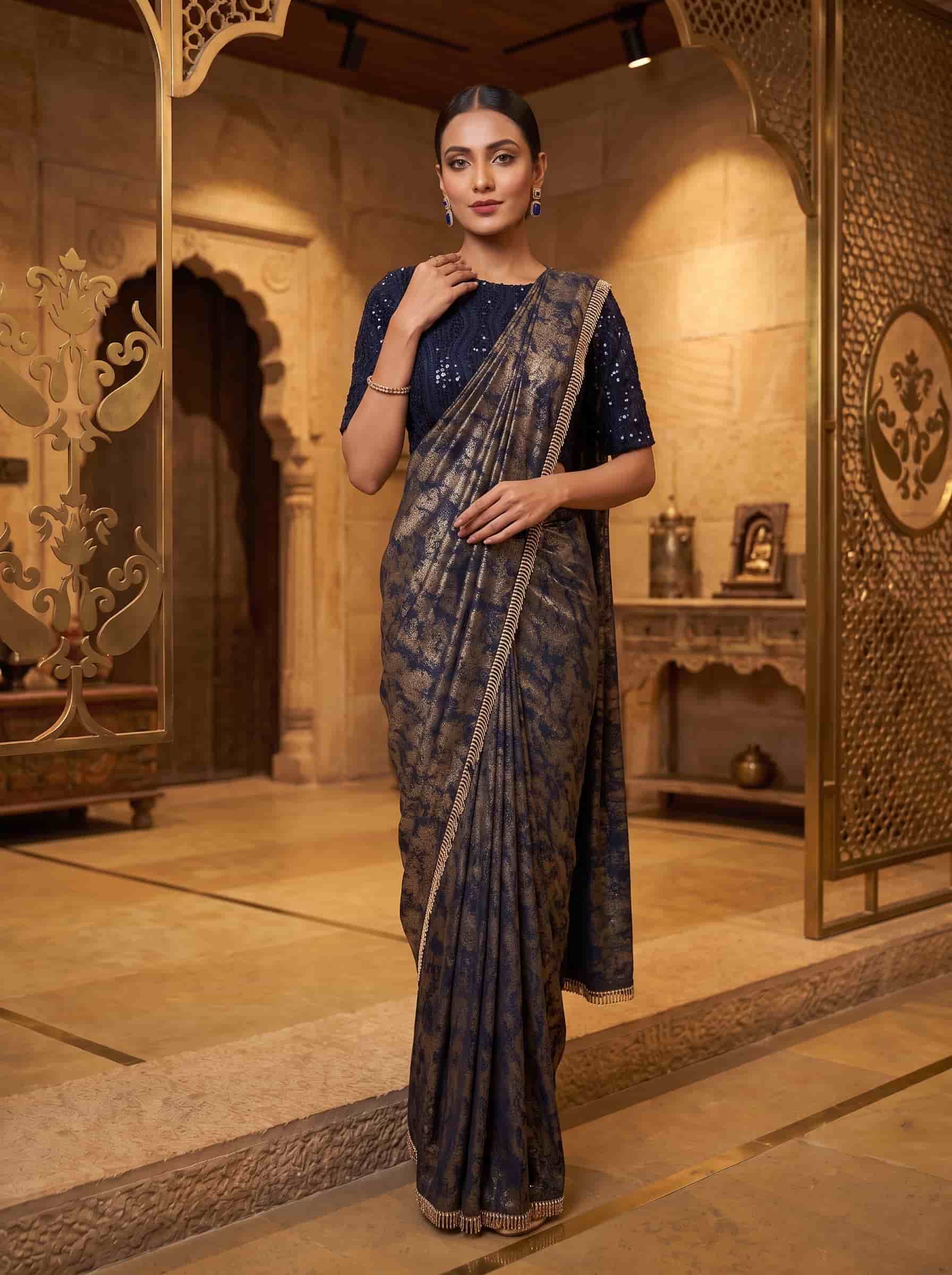Premium Embroidered Lycra Ready to Wear Saree with Stitched Blouse