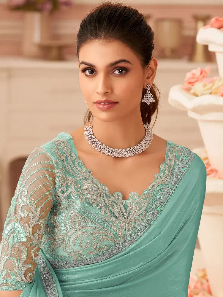 Mint Green Saree view 2