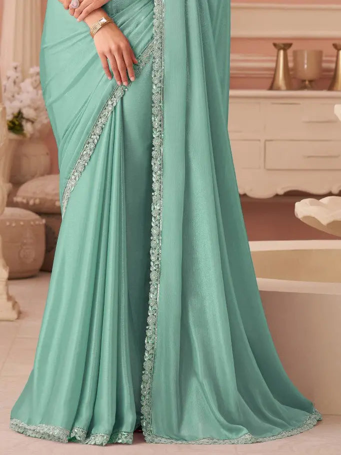 Mint Green Saree view 3