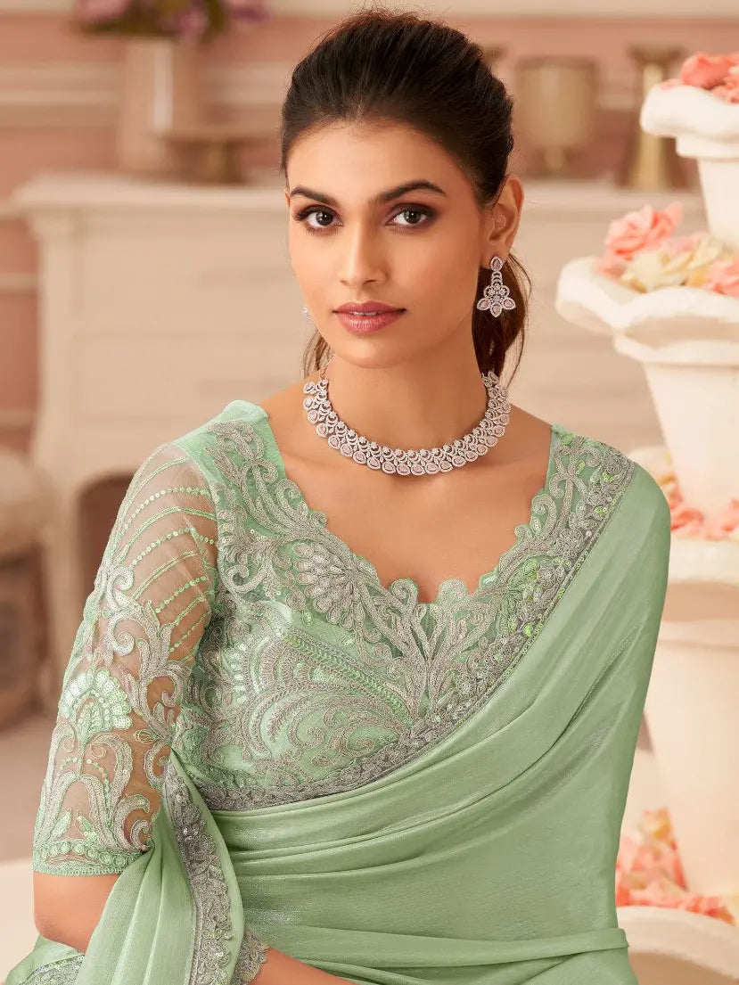 Sage Green Saree view 3
