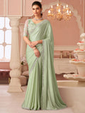 Sage Green Silver Chiffon Shimmer Saree