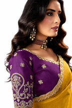 Naksh Creation Mustard Yellow Fancy Fabric Saree