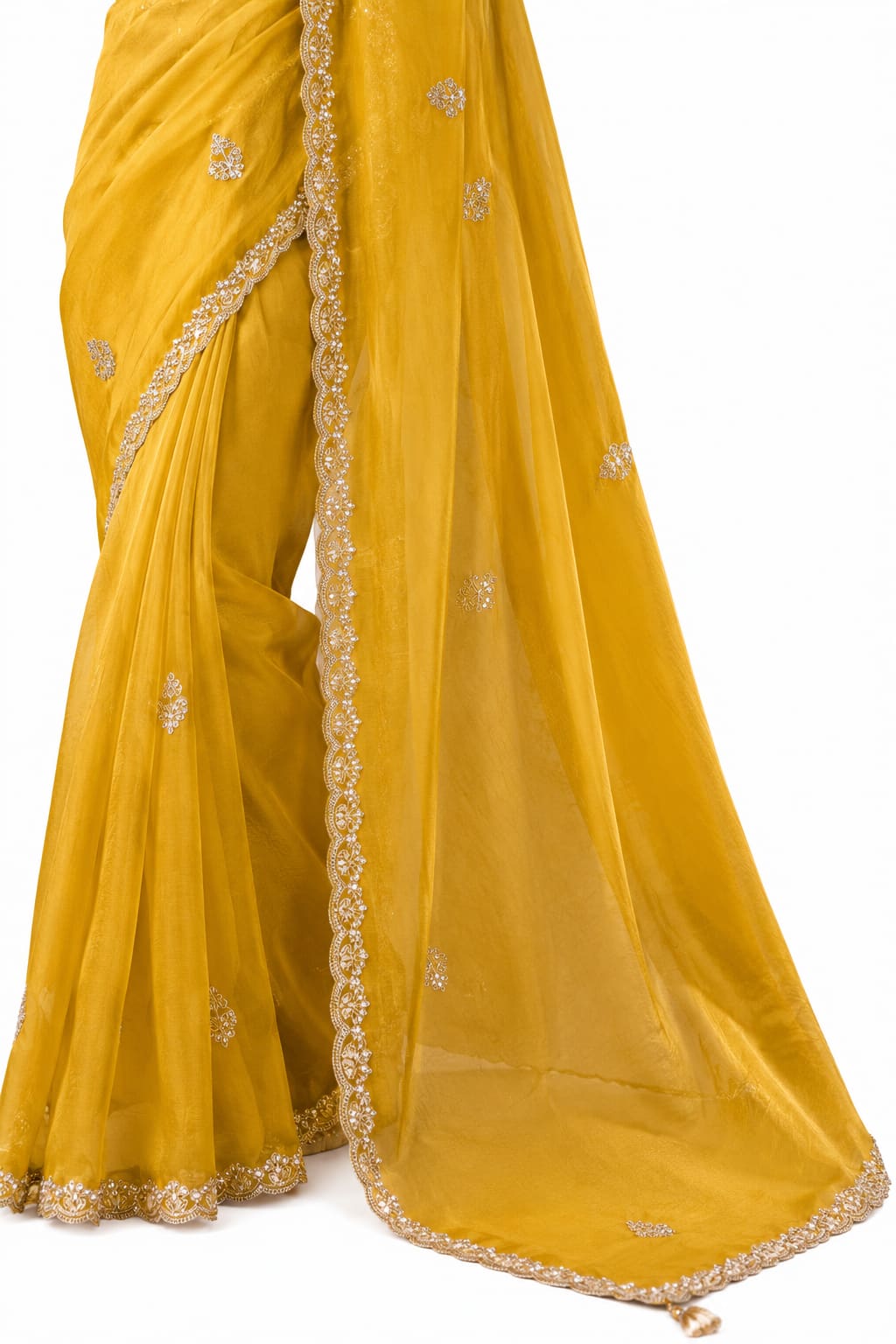 Naksh Creation Mustard Yellow Fancy Fabric Saree