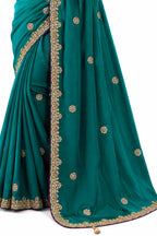 Naksh Creation Dark Teal Fancy Fabric Saree