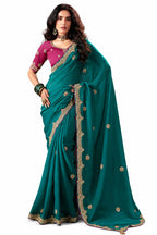 Naksh Creation Dark Teal Fancy Fabric Saree - Naksh Creation