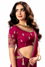 Naksh Creation Magenta Fancy Fabric Saree