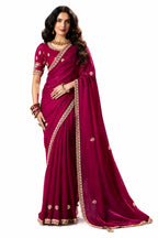 Naksh Creation Magenta Fancy Fabric Saree - Naksh Creation