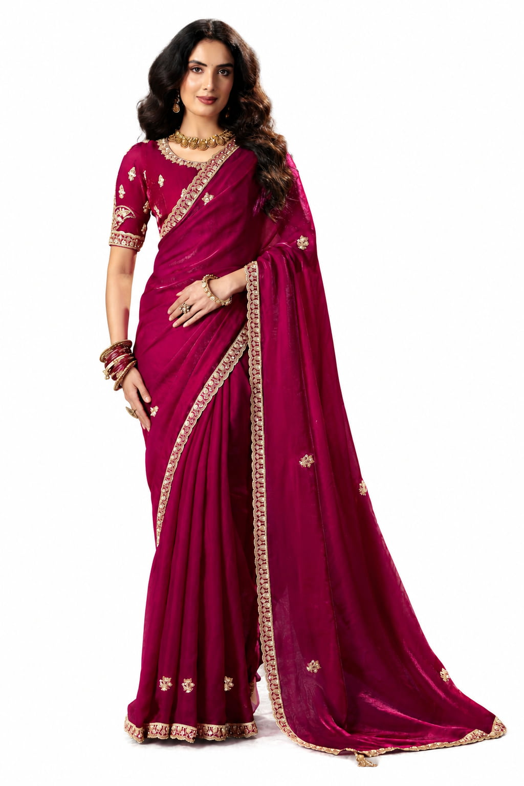 Naksh Creation Magenta Fancy Fabric Saree - Naksh Creation