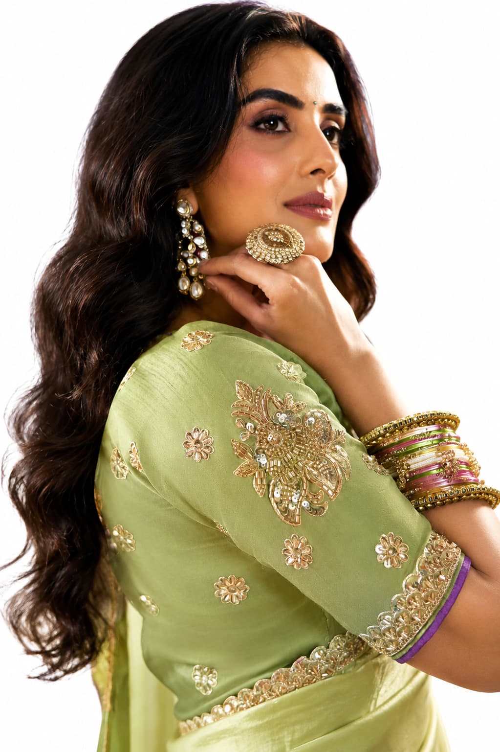 Naksh Creation Ombre Green and Lavender Fancy Fabric Saree