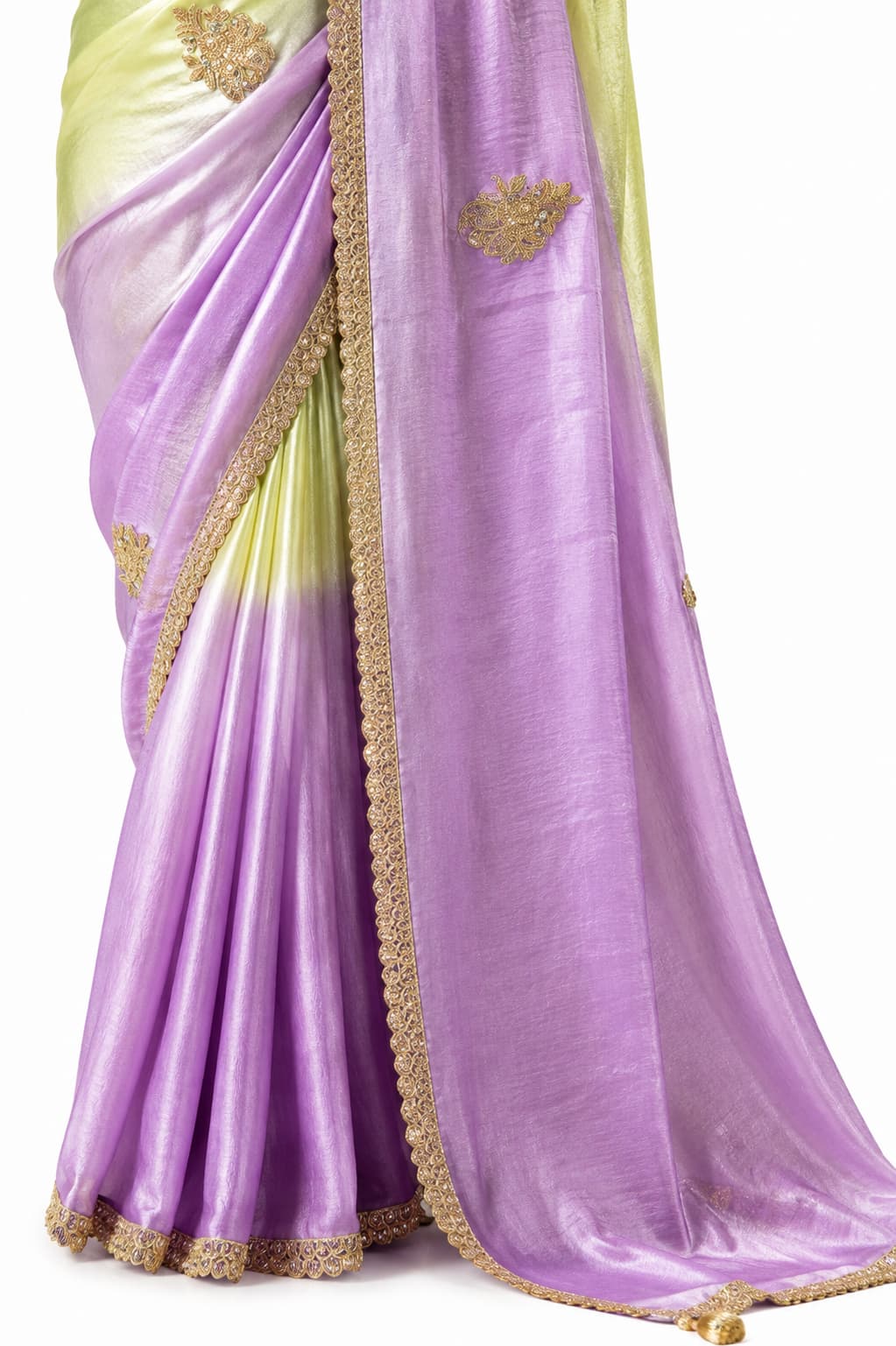 Naksh Creation Ombre Green and Lavender Fancy Fabric Saree