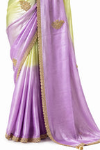 Naksh Creation Ombre Green and Lavender Fancy Fabric Saree