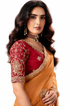 Naksh Creation Rust Orange Fancy Fabric Saree