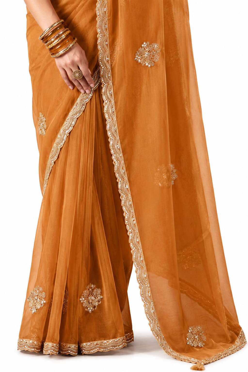 Naksh Creation Rust Orange Fancy Fabric Saree