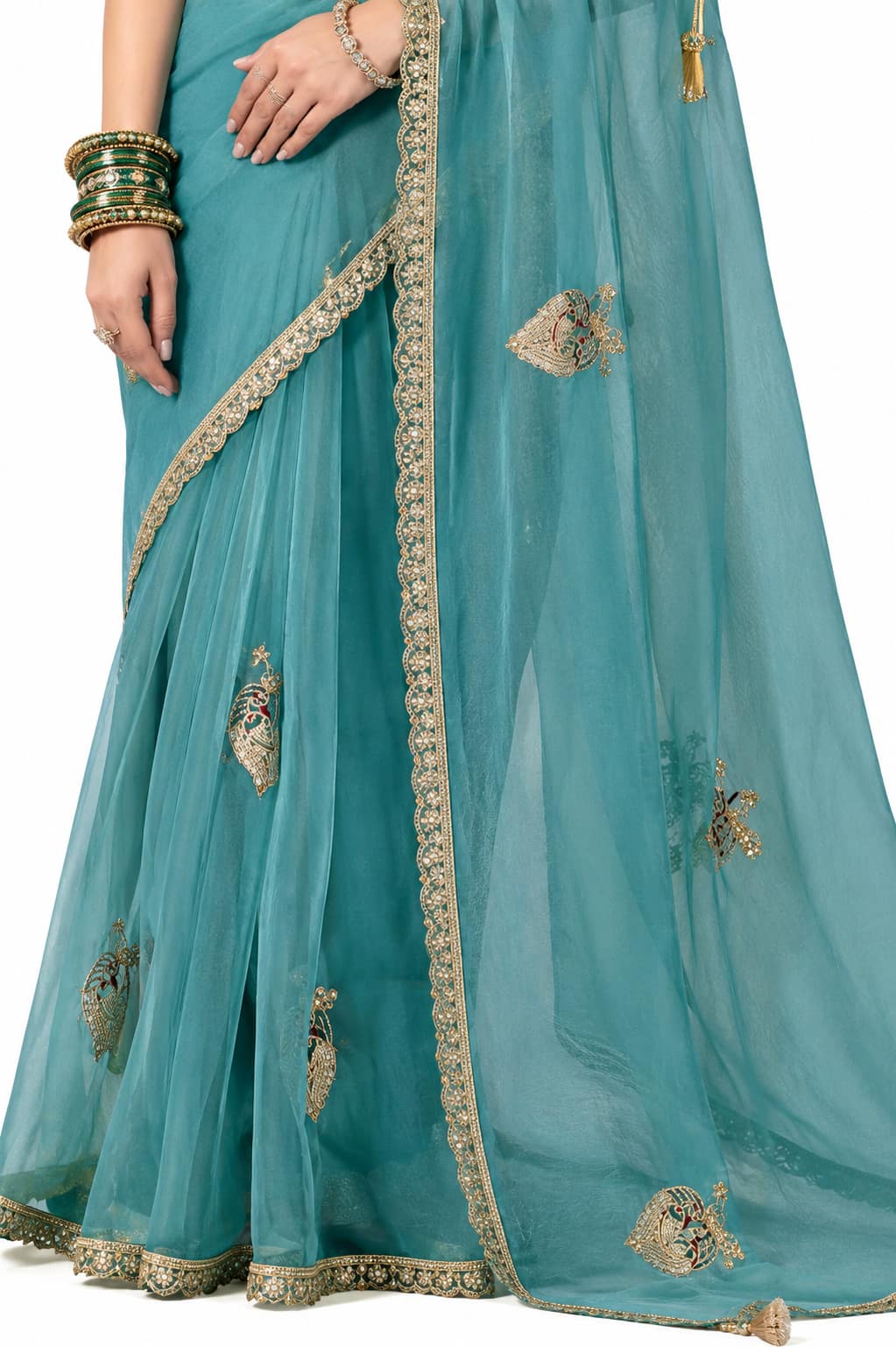 Naksh Creation Sky Blue Fancy Fabric Saree