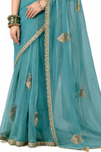 Naksh Creation Sky Blue Fancy Fabric Saree