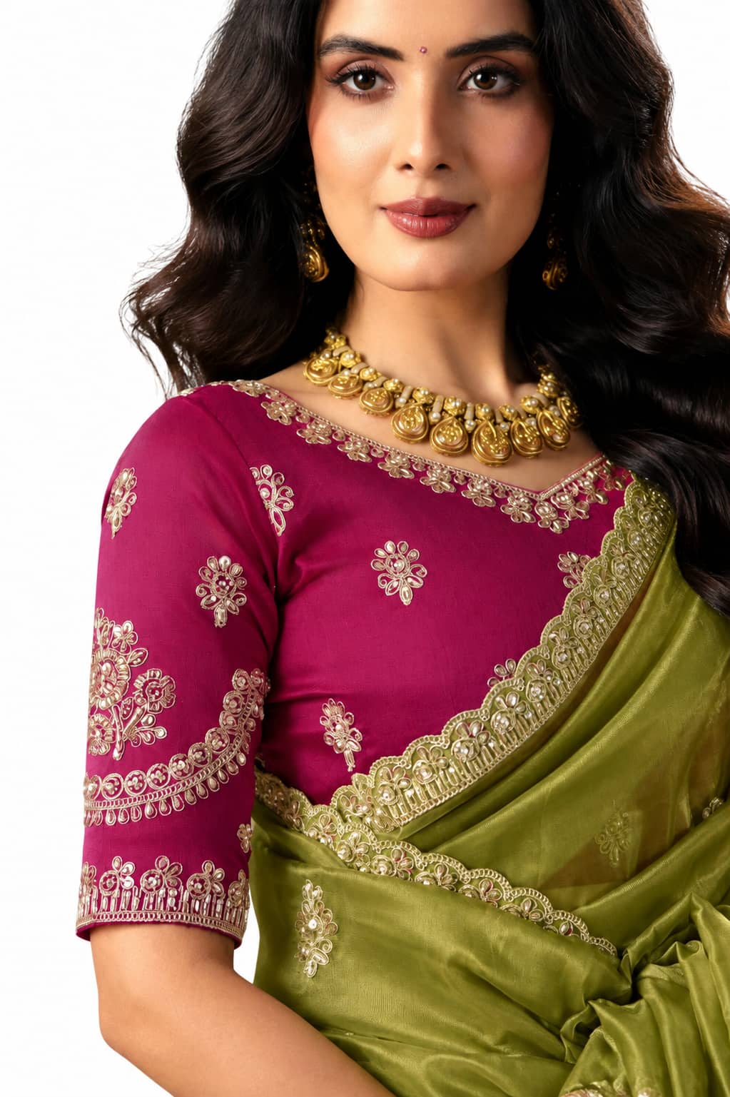 Naksh Creation Olive Green Fancy Fabric Saree