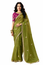 Naksh Creation Olive Green Fancy Fabric Saree - Naksh Creation